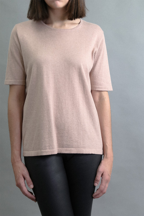 SAMI ELBOW SLEEVE TEE IN STRETCH KNIT PIMA COTTON HEATHER NUDE PINK - Jarbo