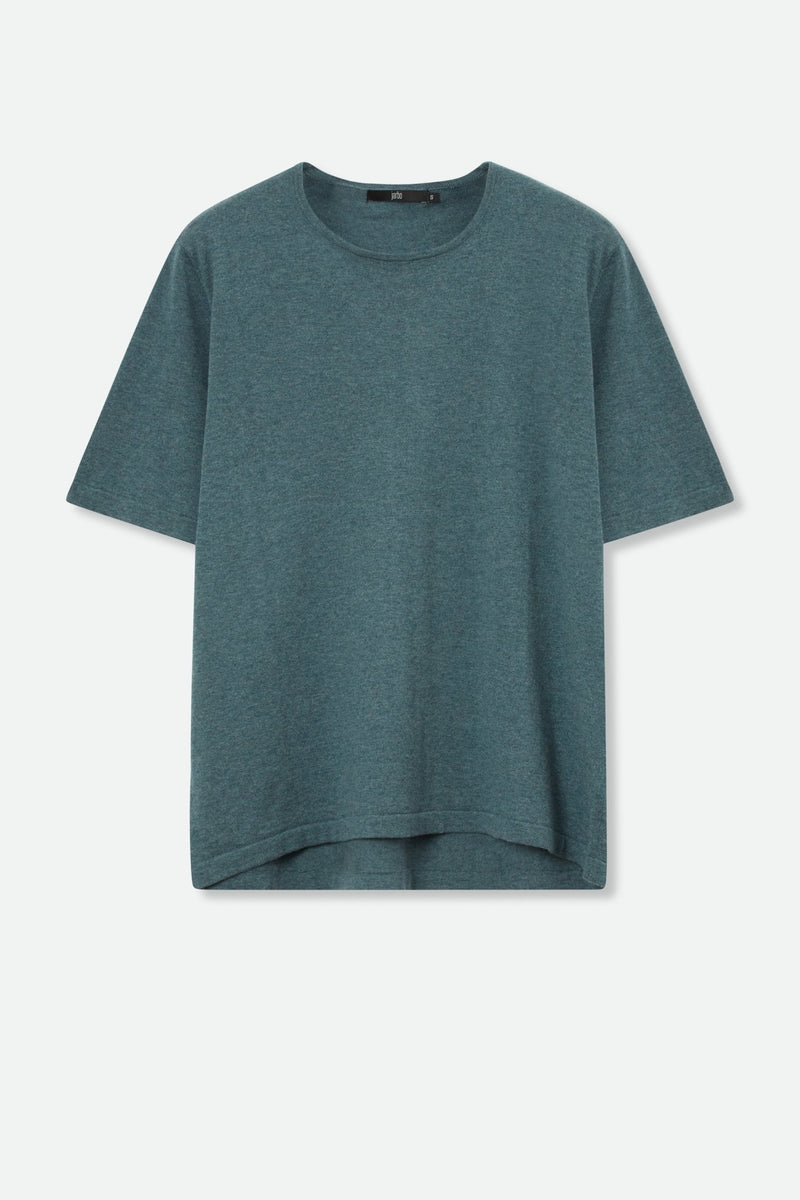 SAMI ELBOW SLEEVE TEE IN STRETCH KNIT PIMA COTTON IN TEAL - Jarbo