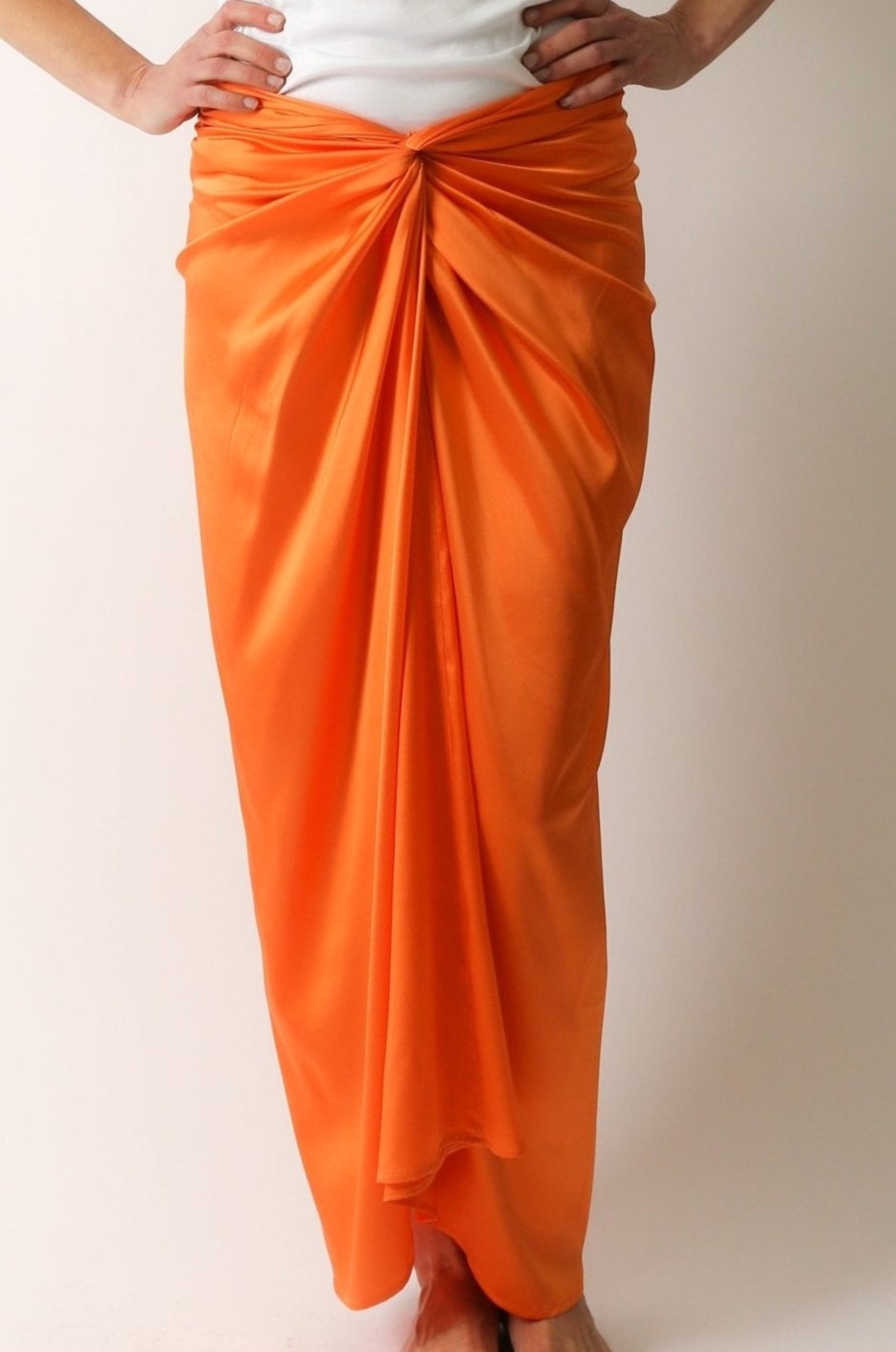 SANAA SARONG SKIRT IN STRETCH SILK CHARMEUSE IN PAPAYA - Jarbo