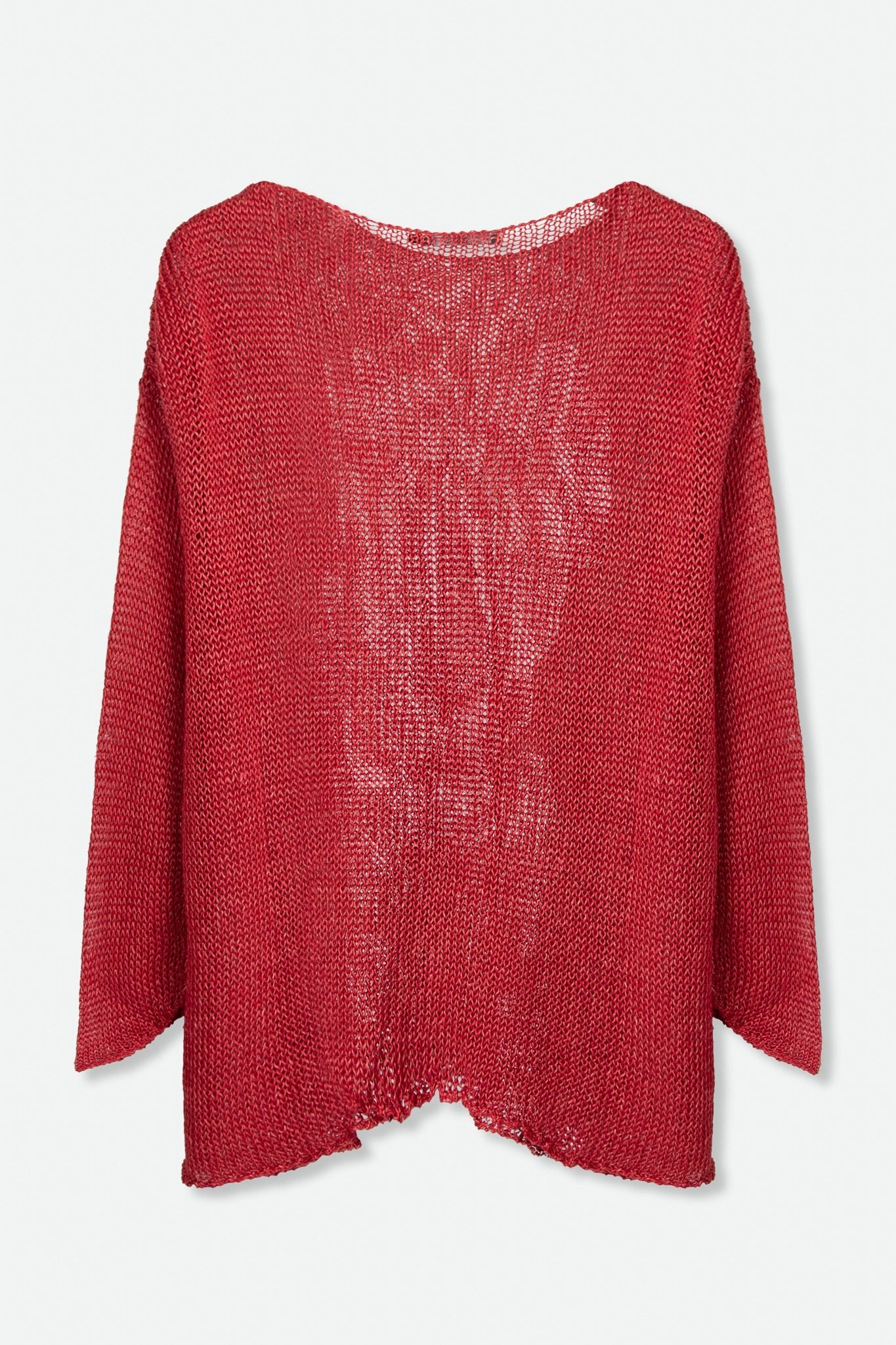 SAPOL RELAXED OPEN NECK PULLOVER IN LINEN KNIT POPPY RED - Jarbo