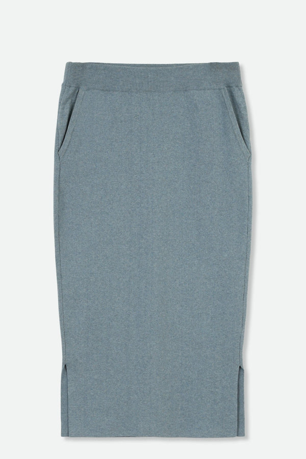 SICILY PENCIL SKIRT IN KNIT PIMA COTTON STRETCH IN HEATHER MARINE BLUE - Jarbo