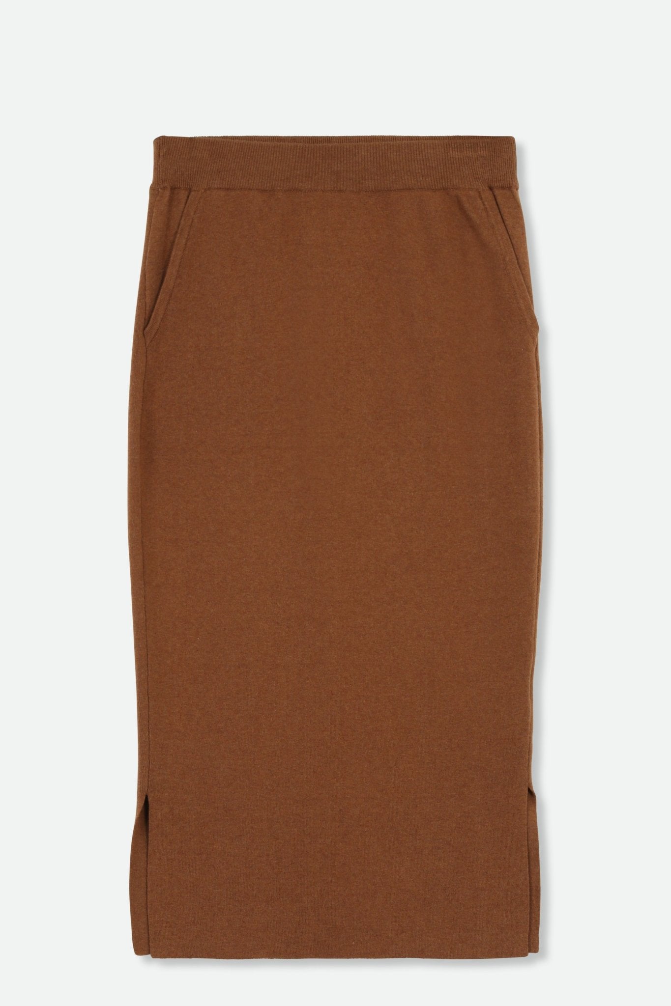 SICILY PENCIL SKIRT IN KNIT PIMA COTTON STRETCH IN SADDLE BROWN - Jarbo