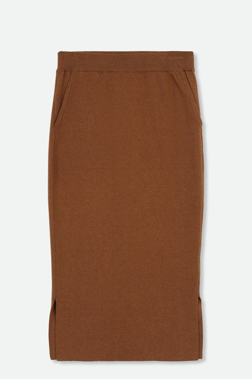 SICILY PENCIL SKIRT IN KNIT PIMA COTTON STRETCH IN SADDLE BROWN