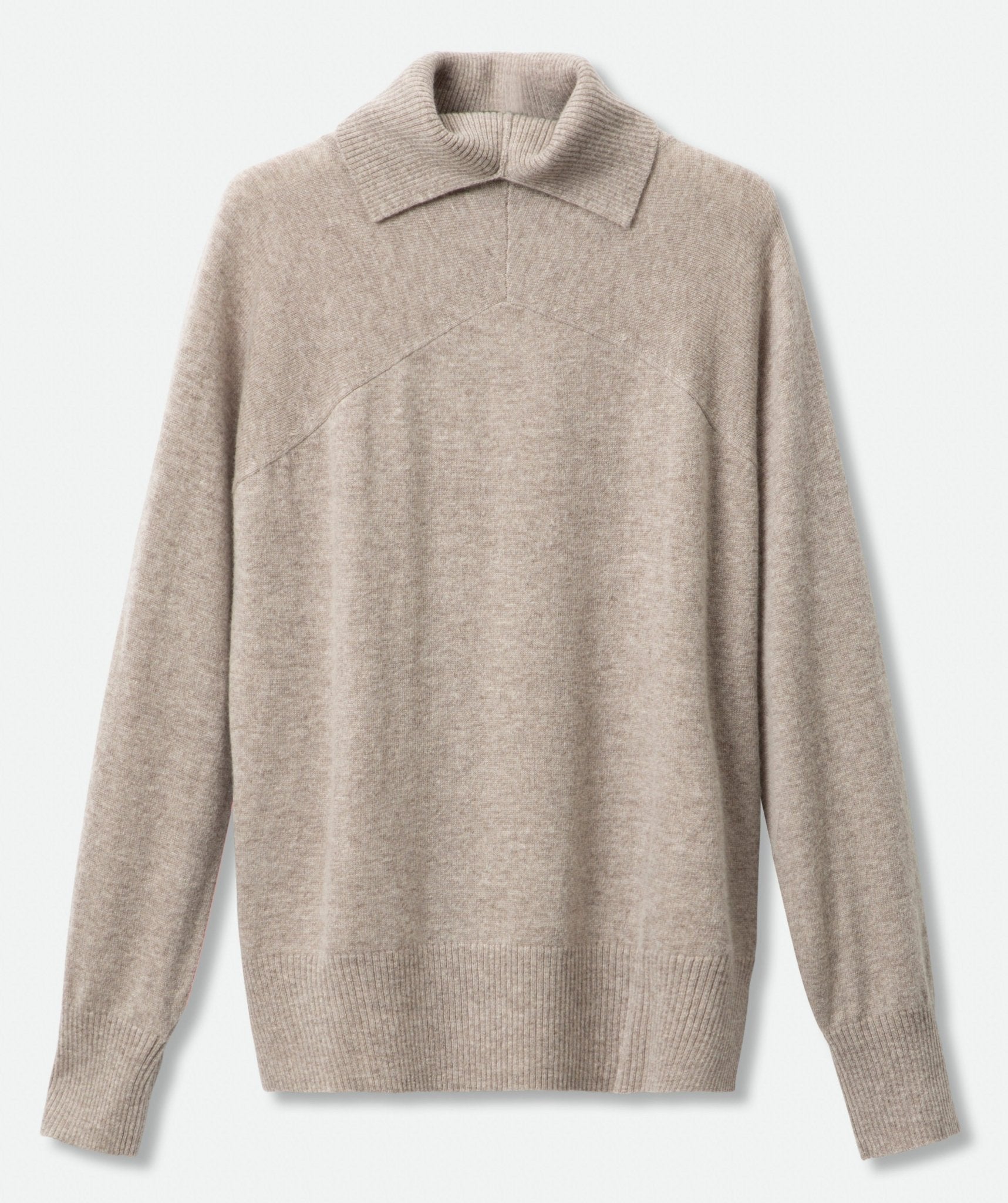 SIMI FOLD NECK IN MERINO CASHMERE IN BEIGE HEATHER - Jarbo