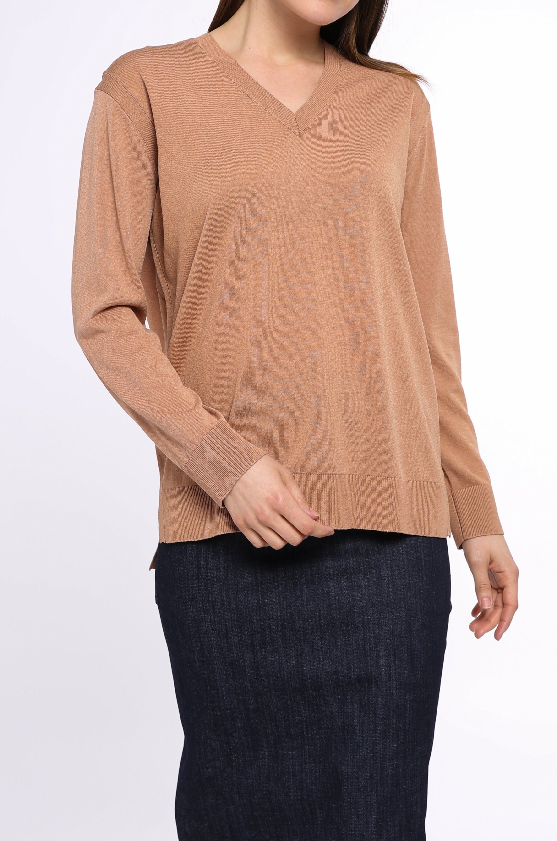 SLOUCHY LONG SLEEVE V NECK IN HIGH TWIST COTTON - Jarbo