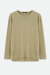 STEVIE LONG SLEEVE CREW IN DOUBLE KNIT PIMA COTTON HEATHER GREEN - Jarbo