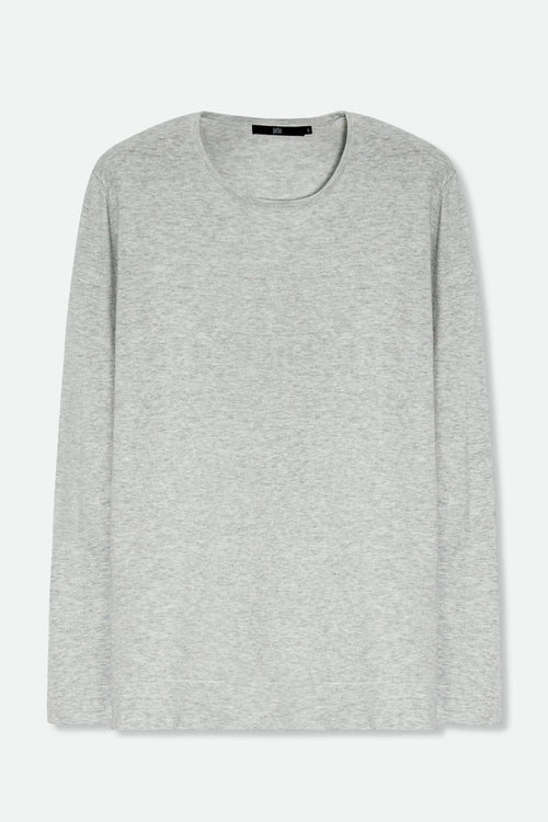 STEVIE LONG SLEEVE CREW IN DOUBLE KNIT PIMA COTTON ICE GREY HEATHER