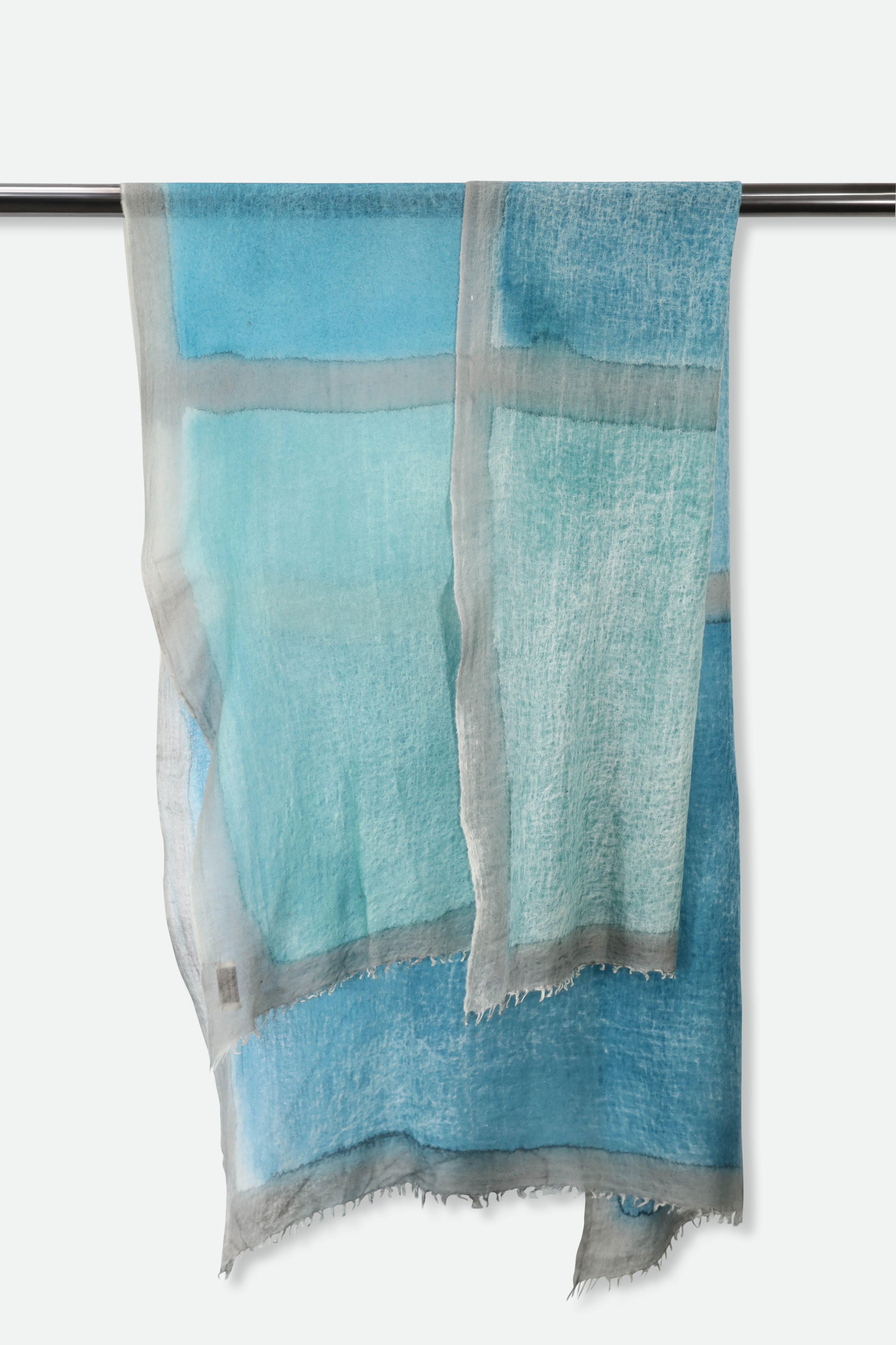 TURQUOISE SQUARES SCARF IN HAND DYED CASHMERE - Jarbo