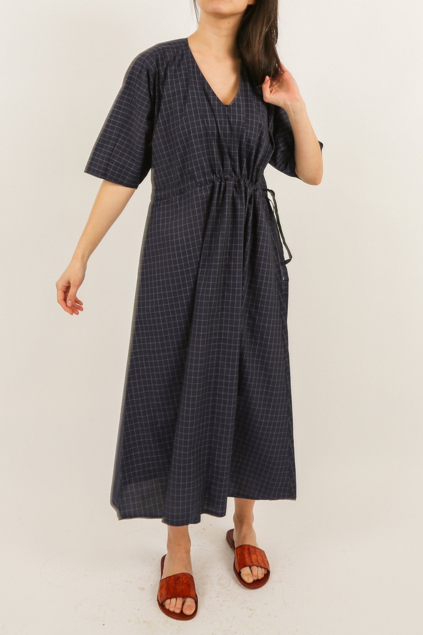 VANESSA DRESS WITH WAISTED DRAWSTRING IN COTTON POPLIN - Jarbo