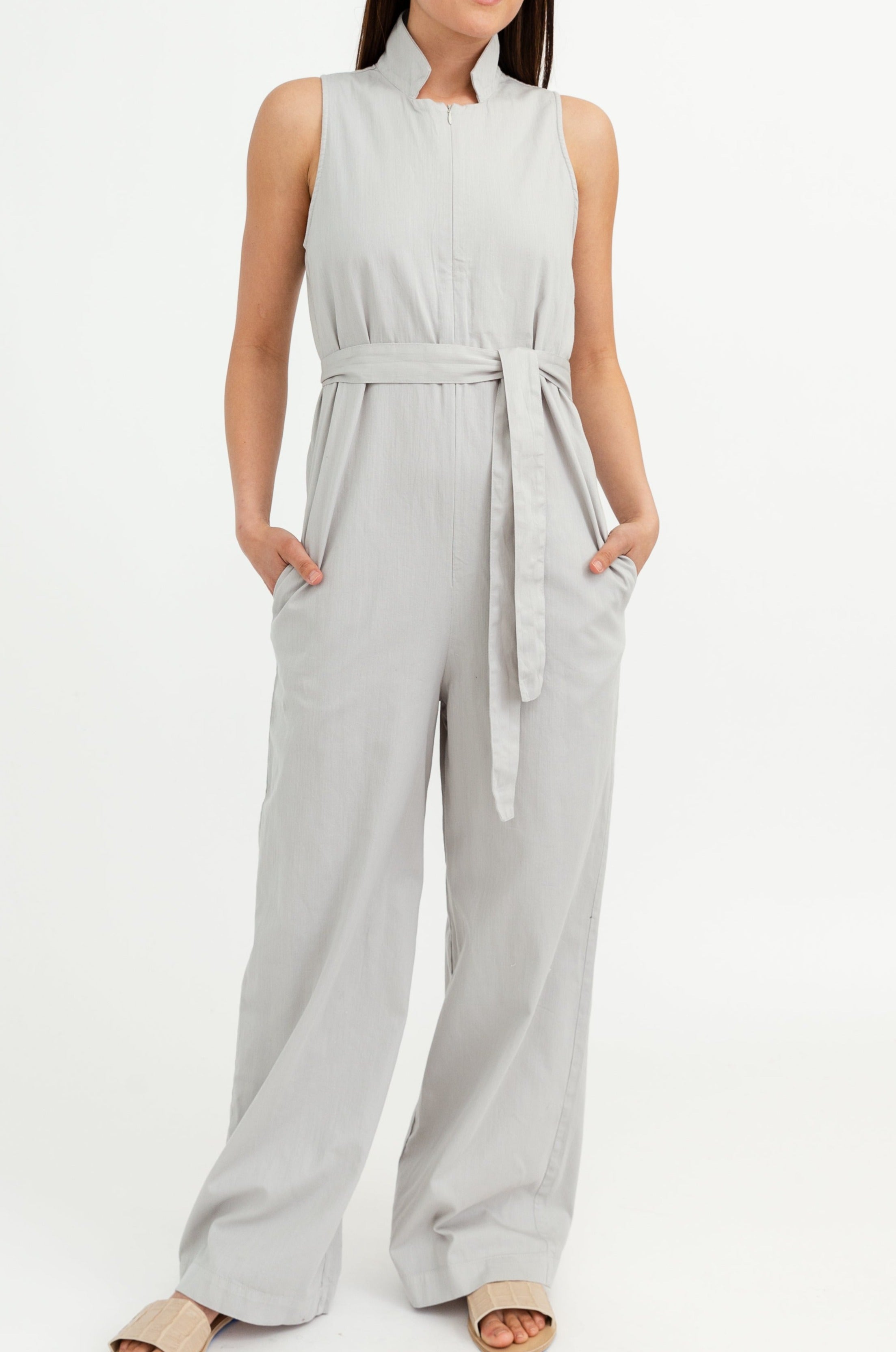 ZOLA HIGH COLLAR SLEEVELESS JUMPSUIT IN COTTON - Jarbo